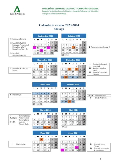 calendario escolar 2023-24 málaga